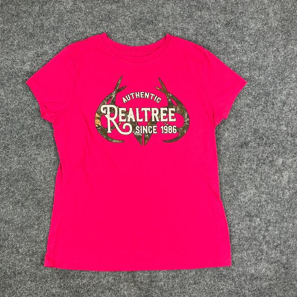 Realtree T-Shirt Womens Size L Pink Camo Logo Graphic Outdoor Hunting Casual - Picture 2 of 7
